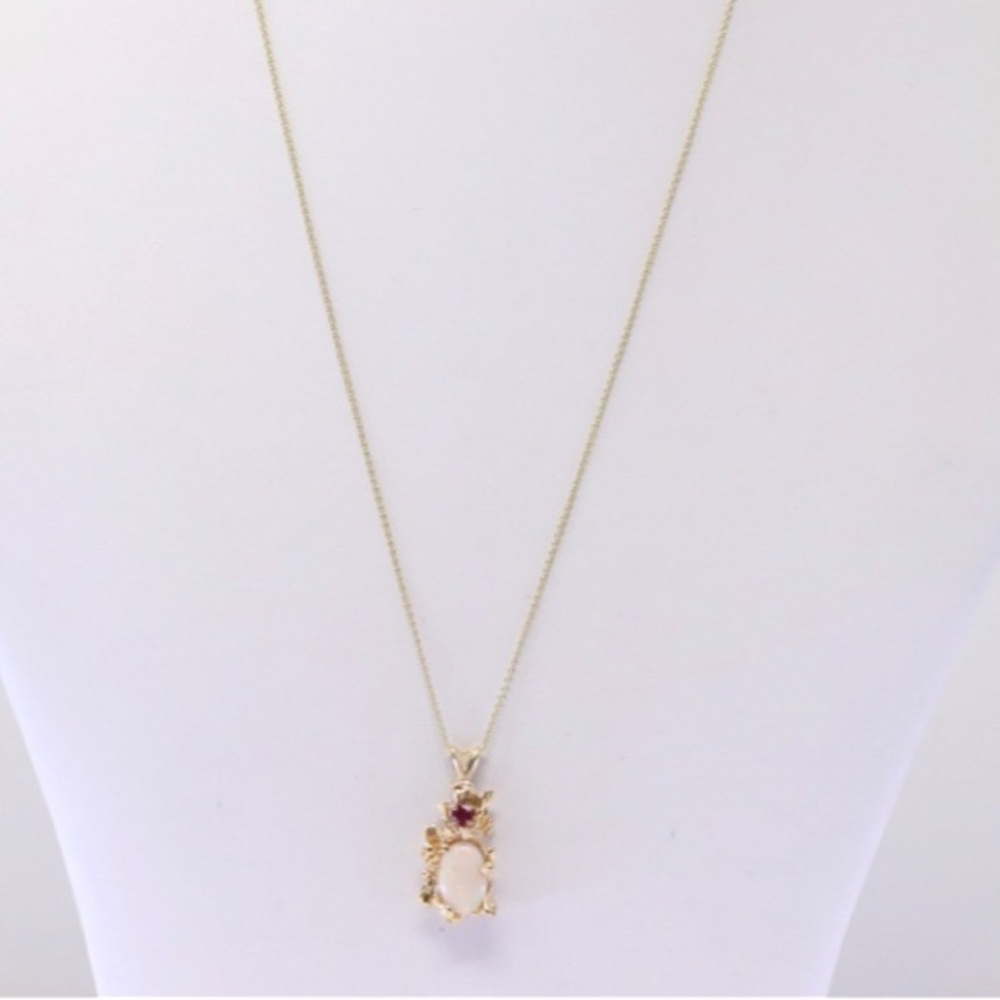 Ruby & Opal Pendant / Necklace 14Kt. - Picture 2 of 2